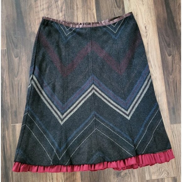 Vtg Field Manor Dark Multicolor Wool Blend Ruffle Hem Cottage Midi Skirt 14 - Picture 1 of 6